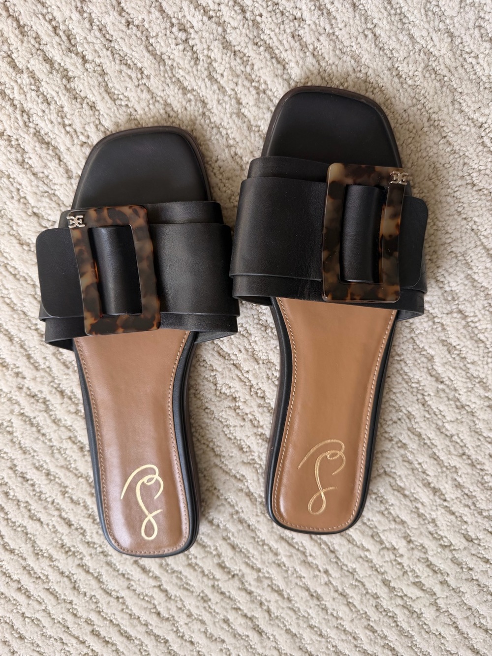 Sam Edelman Black Slide Sandals with Tortoiseshell Buckle Size 8.5